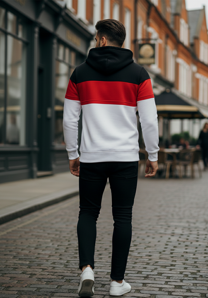 Bluza z Trójkolorowym Panelem | Adrian – Czarny / Czerwony / Biały