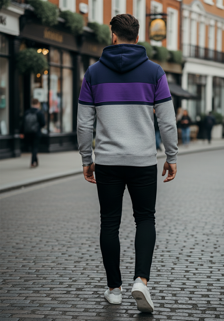 Bluza z Trójkolorowym Panelem | Leon – Granatowy / Fioletowy / Jasnoszary