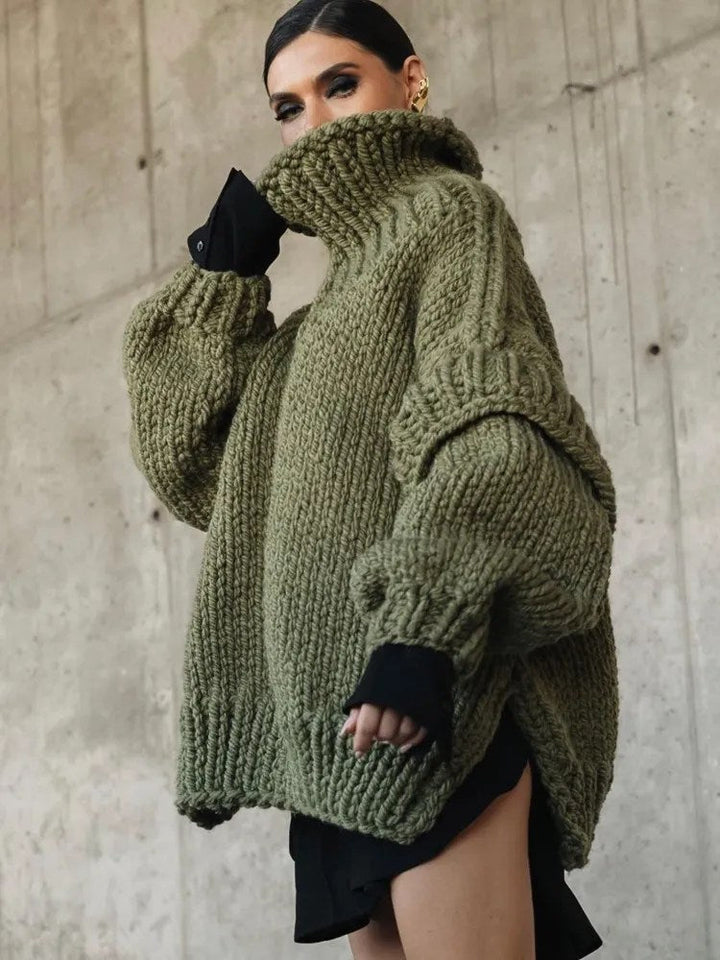 Damski Sweter | Luźny Krój z Dzianinową Strukturą i Szerokim Kołnierzem