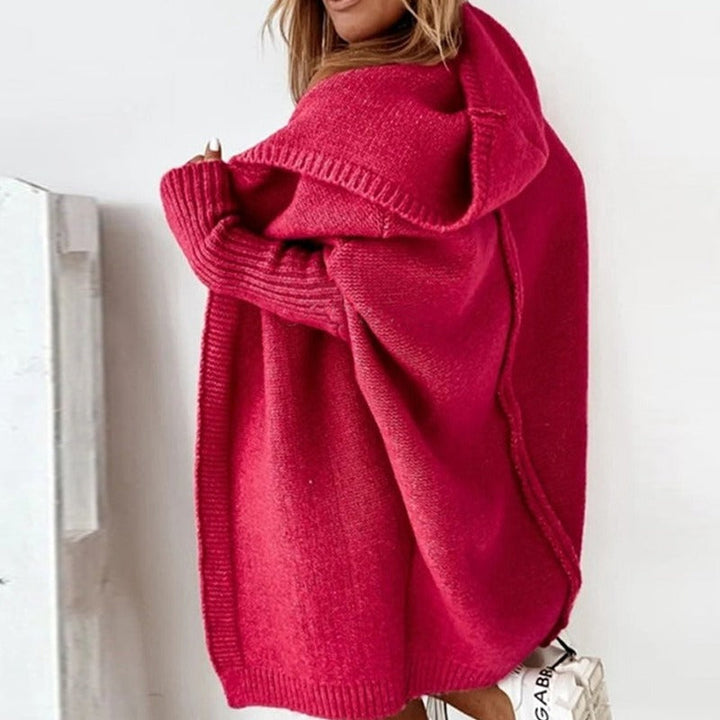 Długi Kardigan Damski z Kapturem | Otwarty Przód i Luźny Fason