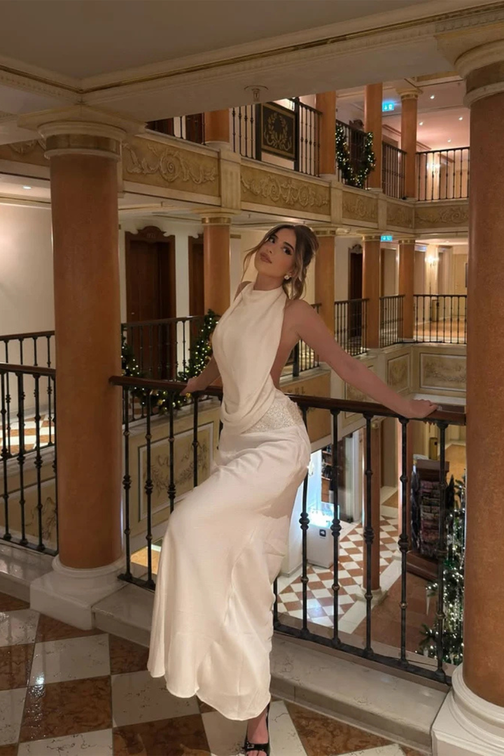 Drapowana Sukienka Maxi Z Dekoltem Halter Na Wesele
