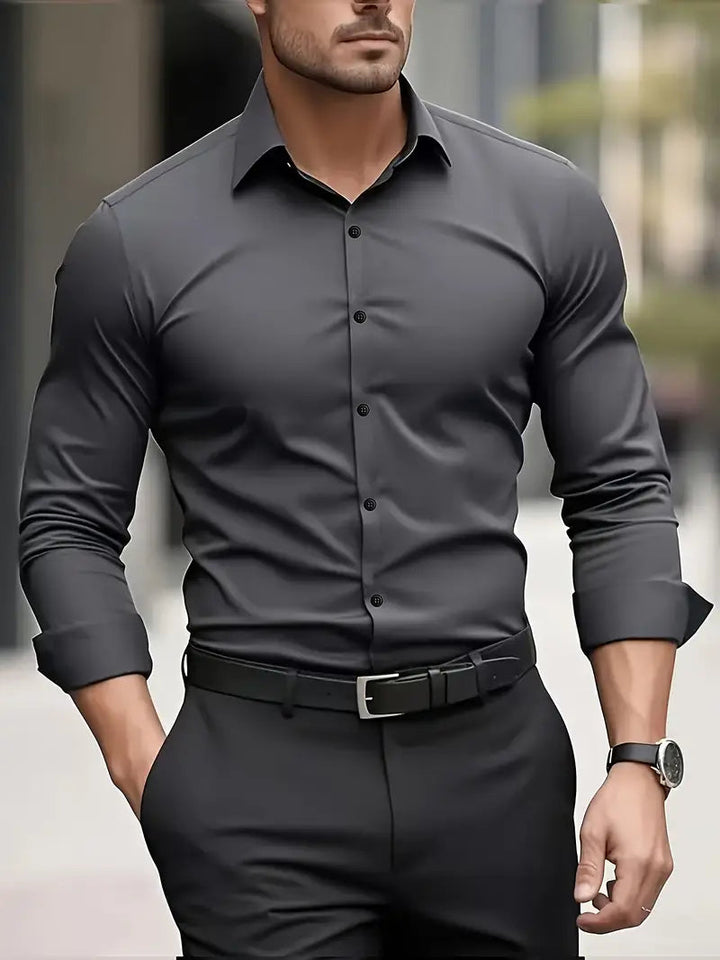 Klasyczna Męska Koszula Slim Fit z Długim Rękawem | Adrian