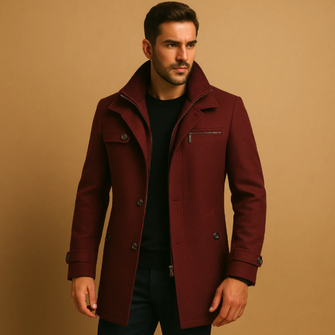 Kurtka Męska Windermere | Smart Wool Blend z Zamkiem i Guzikami