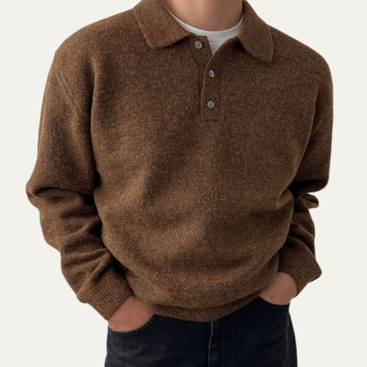 Modny Męski Sweter Polo Cedarfield | Miękka Dzianina z Domieszką Kaszmiru