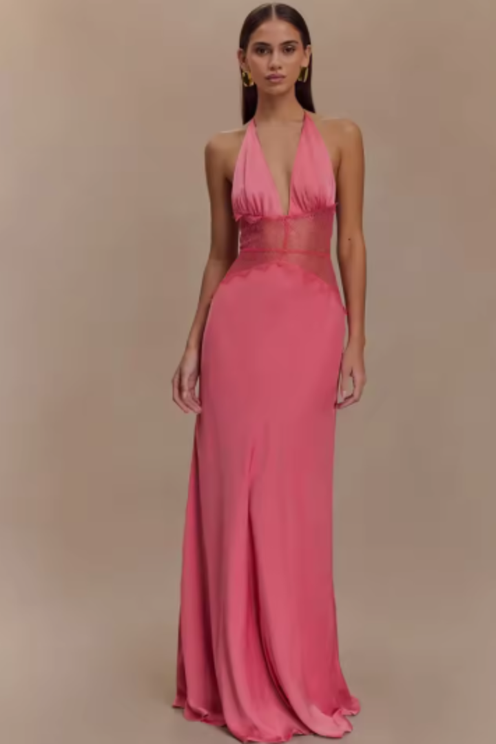 Sukienka Maxi Z Dekoltem Halter I Odkrytymi Plecami