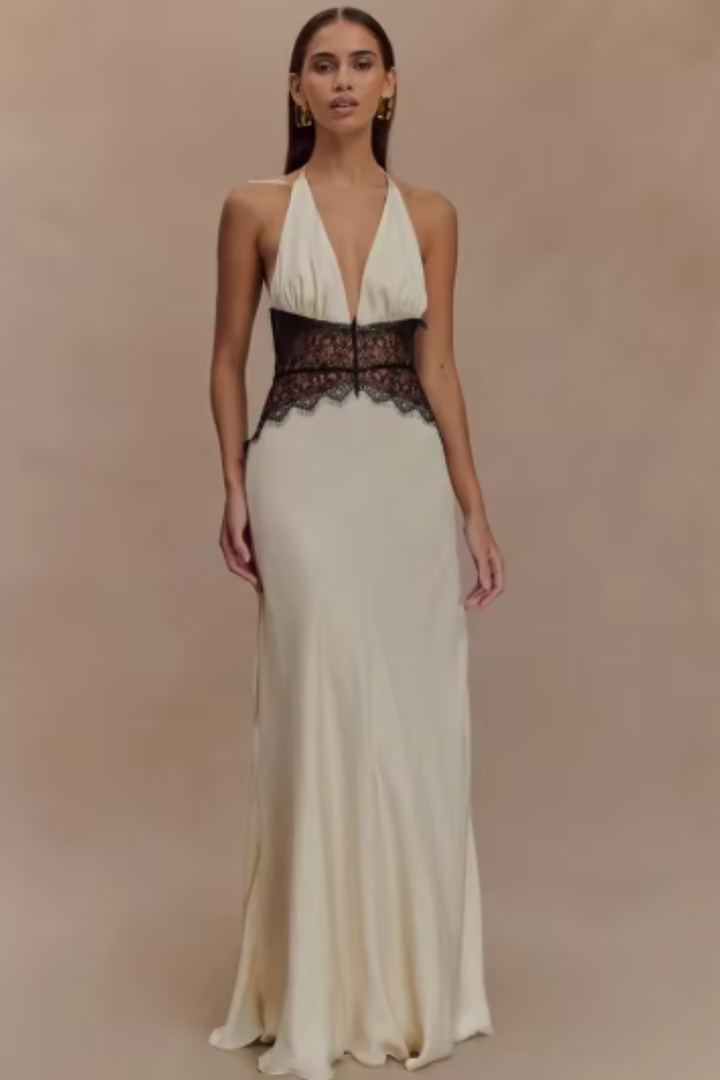 Sukienka Maxi Z Dekoltem Halter I Odkrytymi Plecami
