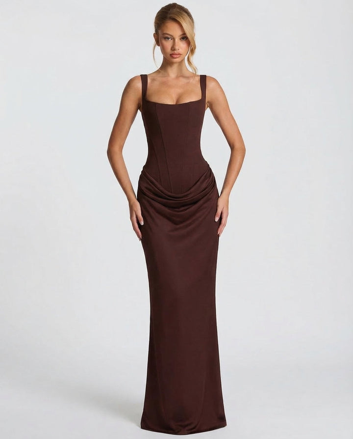 Sukienka maxi gorsetowa z drapowaniem